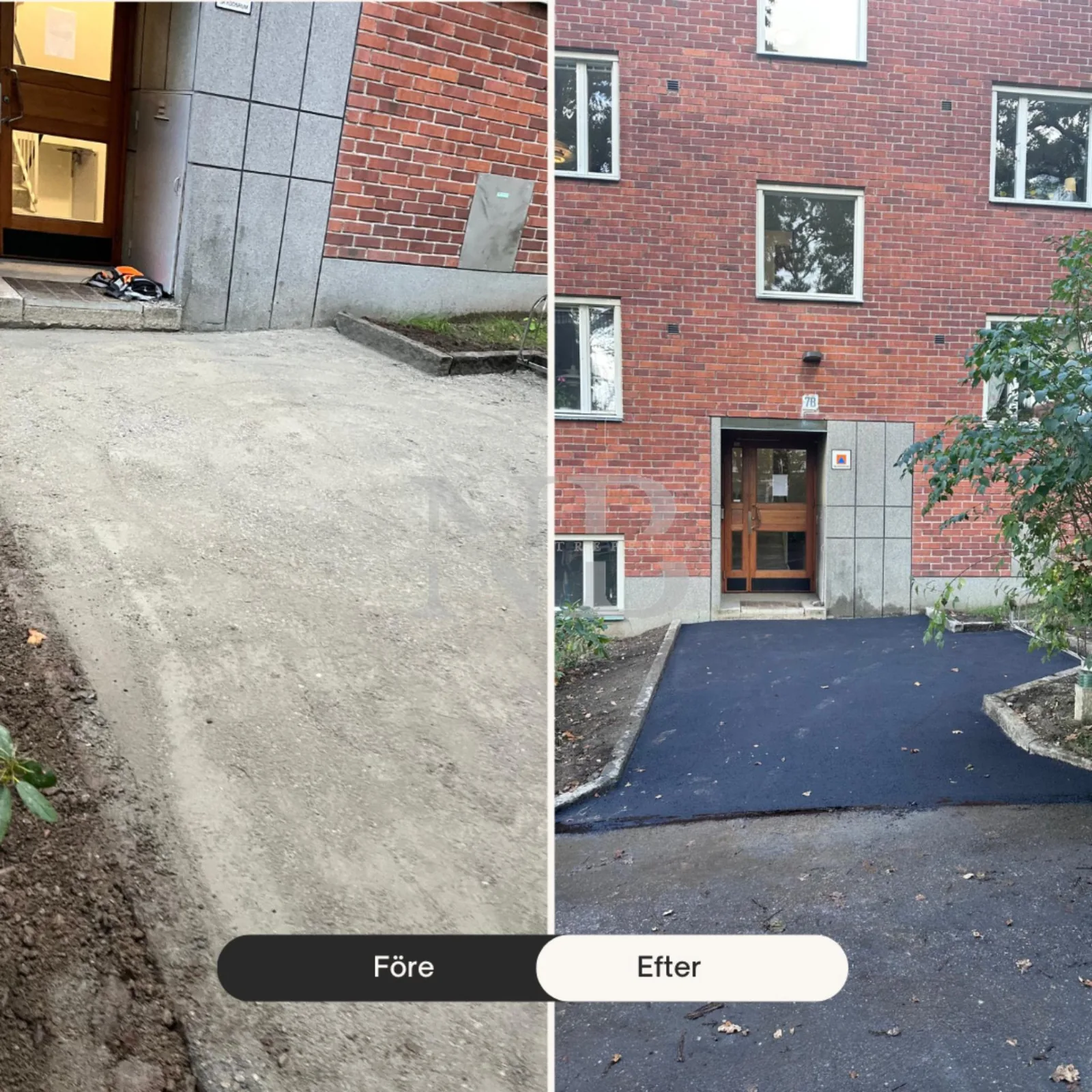 Före och efter — entré med stentrappa i Stockholm