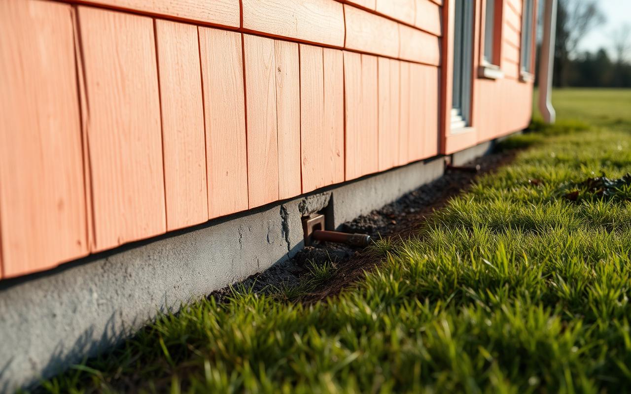 Närbild på villagrund med fel lutning mot husgrund — risk för fuktskador